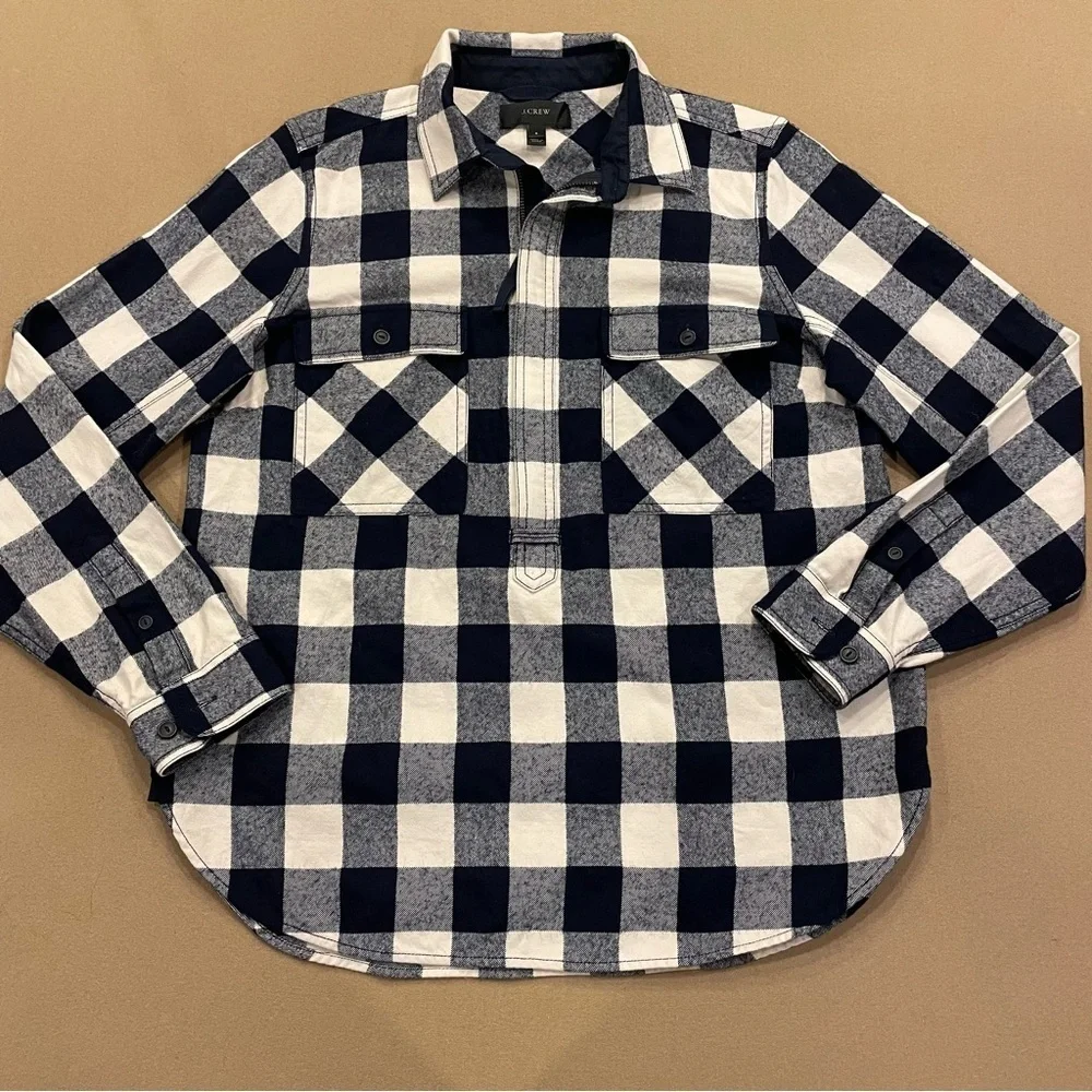 J. Crew Women’s Buffalo Check Half Zip Shirt Jacket Cotton/Wool Blend Size Small
